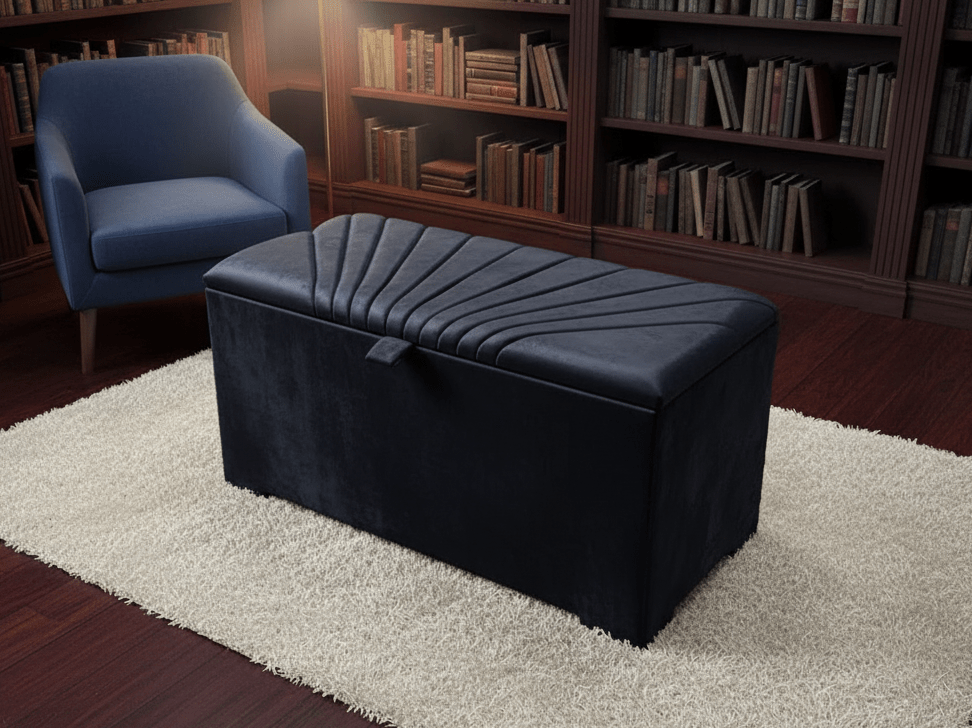 ISTOOLS Deep Storage Ottoman Bench Seat – Black Upholstered Bedroom Storage Box - ISTOOLS