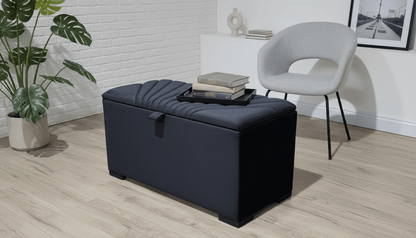 ISTOOLS Deep Storage Ottoman Bench Seat – Black Upholstered Bedroom Storage Box - ISTOOLS