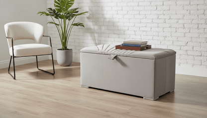 ISTOOLS Deep Storage Ottoman Bench Seat – Champagne Upholstered Bedroom Storage Box - ISTOOLS