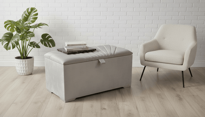 ISTOOLS Deep Storage Ottoman Bench Seat – Champagne Upholstered Bedroom Storage Box - ISTOOLS