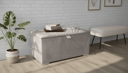 ISTOOLS Deep Storage Ottoman Bench Seat – Champagne Upholstered Bedroom Storage Box - ISTOOLS