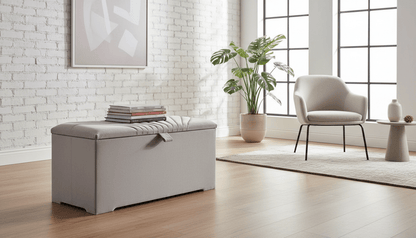 ISTOOLS Deep Storage Ottoman Bench Seat – Champagne Upholstered Bedroom Storage Box - ISTOOLS