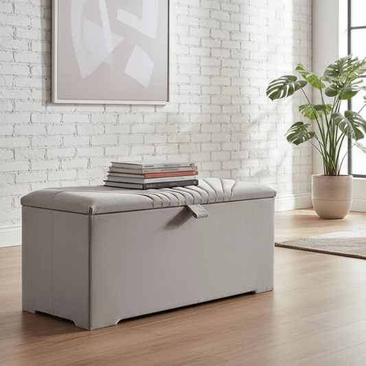 ISTOOLS Deep Storage Ottoman Bench Seat – Champagne Upholstered Bedroom Storage Box - ISTOOLS