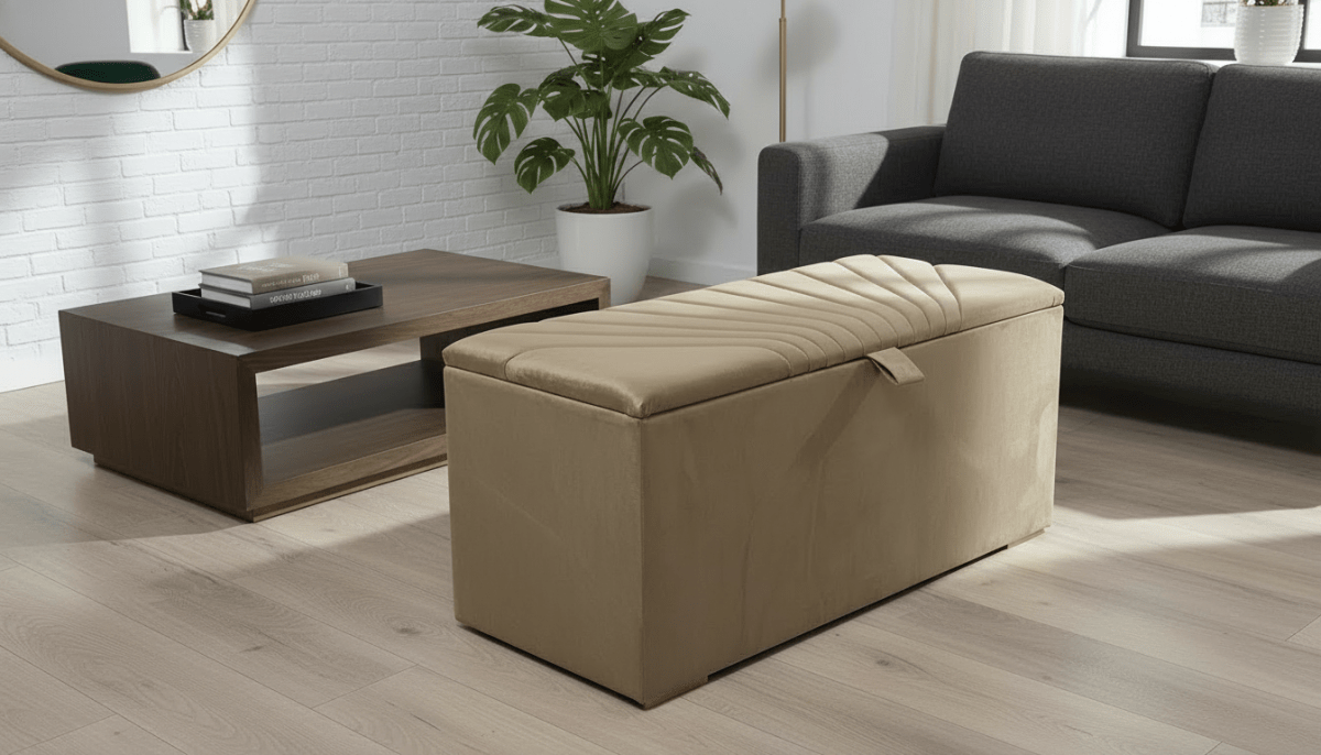 ISTOOLS Deep Storage Ottoman Bench Seat – Chocolate Upholstered Bedroom Storage Box - ISTOOLS