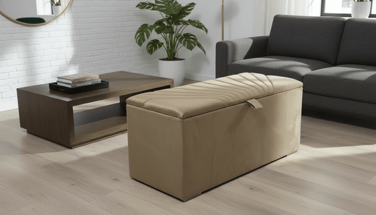 ISTOOLS Deep Storage Ottoman Bench Seat – Chocolate Upholstered Bedroom Storage Box - ISTOOLS