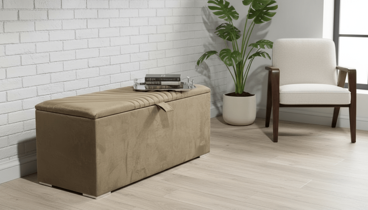 ISTOOLS Deep Storage Ottoman Bench Seat – Chocolate Upholstered Bedroom Storage Box - ISTOOLS