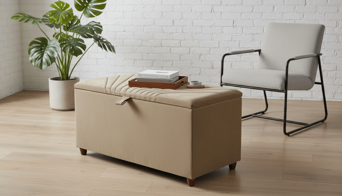 ISTOOLS Deep Storage Ottoman Bench Seat – Chocolate Upholstered Bedroom Storage Box - ISTOOLS