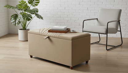 ISTOOLS Deep Storage Ottoman Bench Seat – Chocolate Upholstered Bedroom Storage Box - ISTOOLS