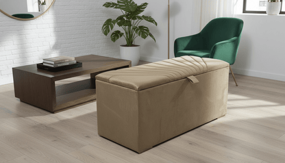 ISTOOLS Deep Storage Ottoman Bench Seat – Chocolate Upholstered Bedroom Storage Box - ISTOOLS
