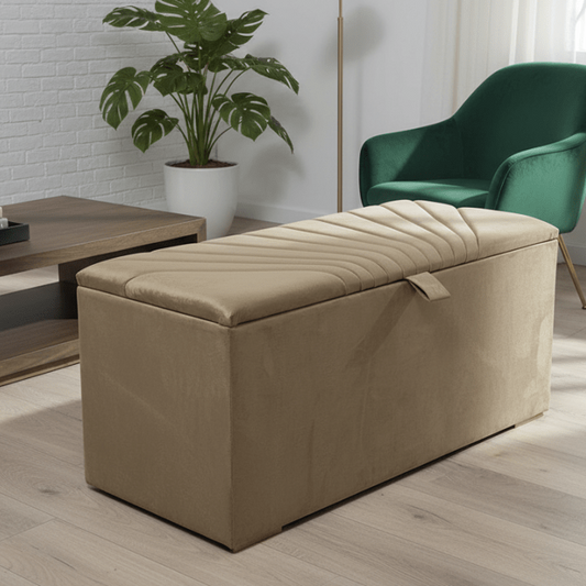 ISTOOLS Deep Storage Ottoman Bench Seat – Chocolate Upholstered Bedroom Storage Box - ISTOOLS