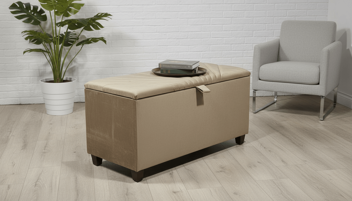 ISTOOLS Deep Storage Ottoman Bench Seat – Chocolate Upholstered Bedroom Storage Box - ISTOOLS