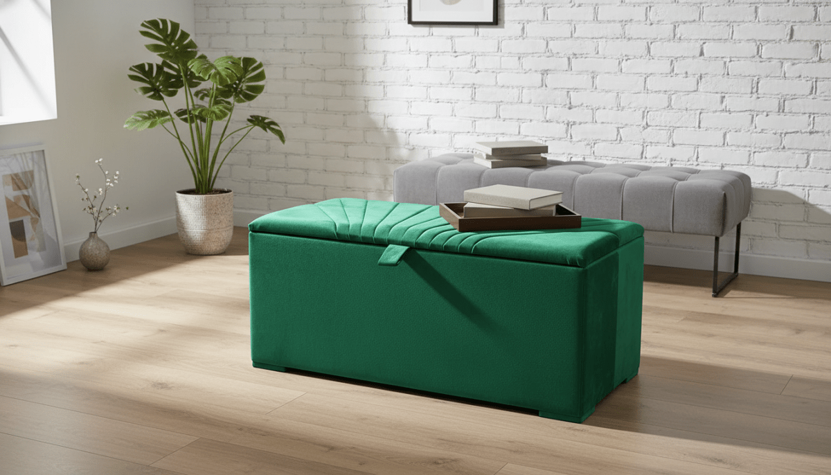 ISTOOLS Deep Storage Ottoman Bench Seat – Emerald Green Upholstered Storage Box - ISTOOLS