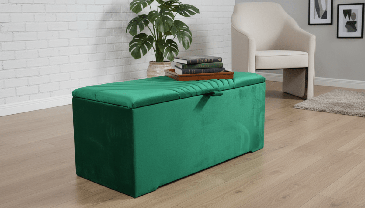 ISTOOLS Deep Storage Ottoman Bench Seat – Emerald Green Upholstered Storage Box - ISTOOLS
