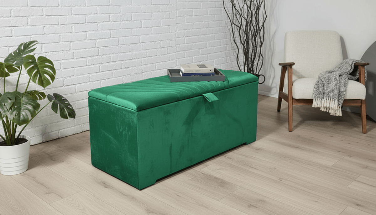 ISTOOLS Deep Storage Ottoman Bench Seat – Emerald Green Upholstered Storage Box - ISTOOLS