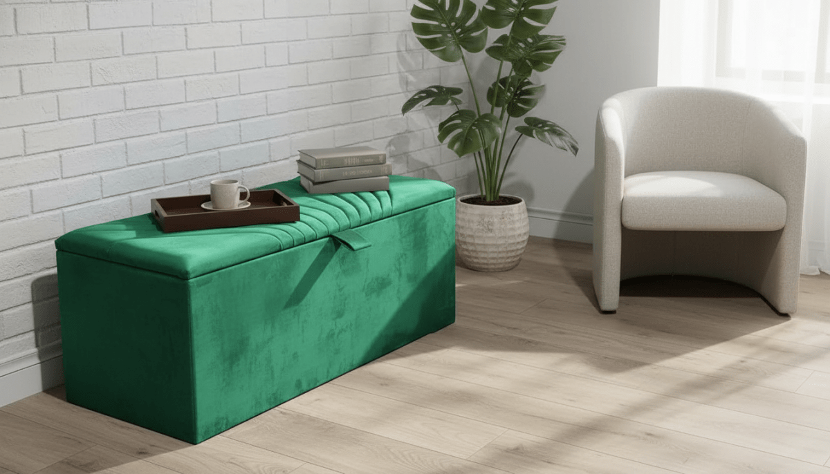 ISTOOLS Deep Storage Ottoman Bench Seat – Emerald Green Upholstered Storage Box - ISTOOLS