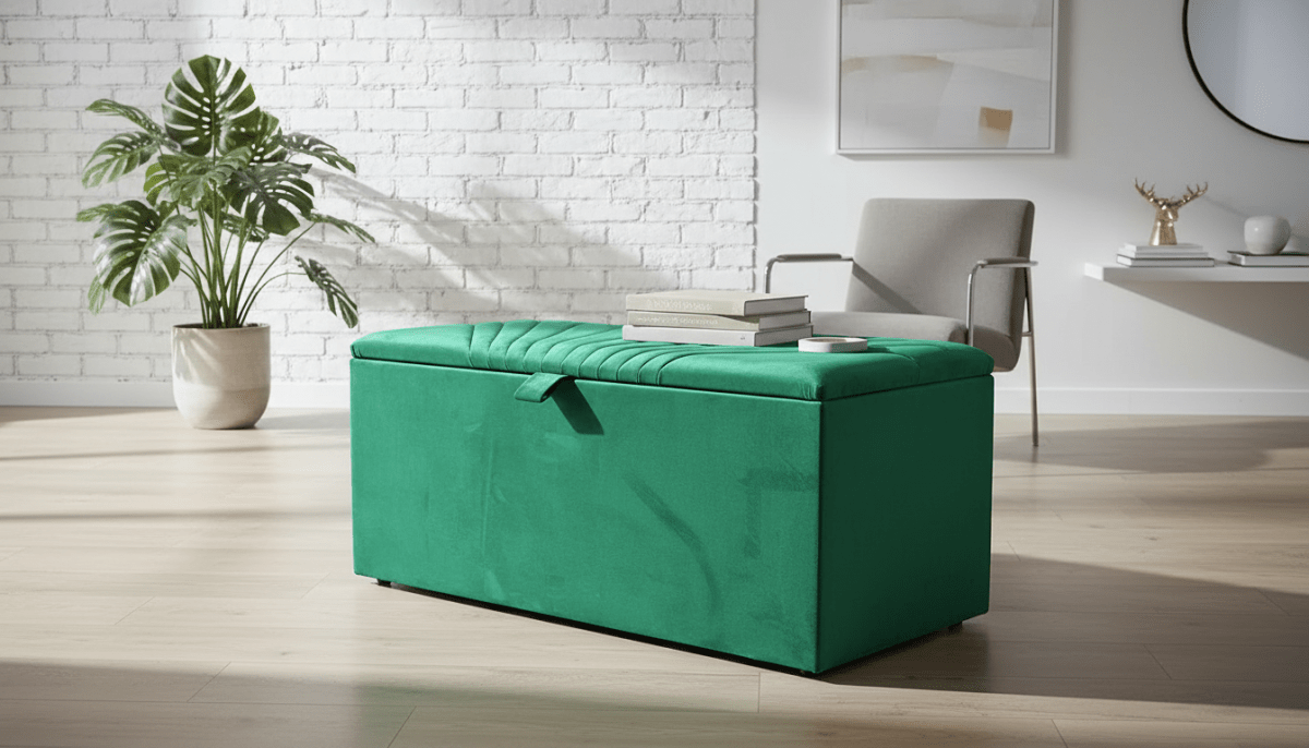ISTOOLS Deep Storage Ottoman Bench Seat – Emerald Green Upholstered Storage Box - ISTOOLS