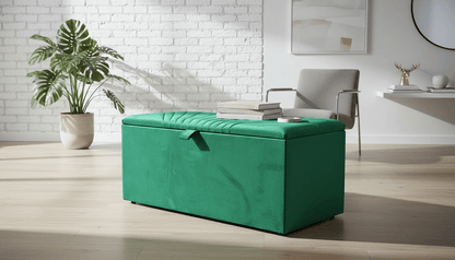 ISTOOLS Deep Storage Ottoman Bench Seat – Emerald Green Upholstered Storage Box - ISTOOLS