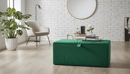 ISTOOLS Deep Storage Ottoman Bench Seat – Emerald Green Upholstered Storage Box - ISTOOLS