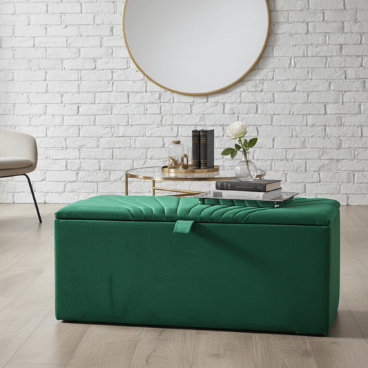 ISTOOLS Deep Storage Ottoman Bench Seat – Emerald Green Upholstered Storage Box - ISTOOLS
