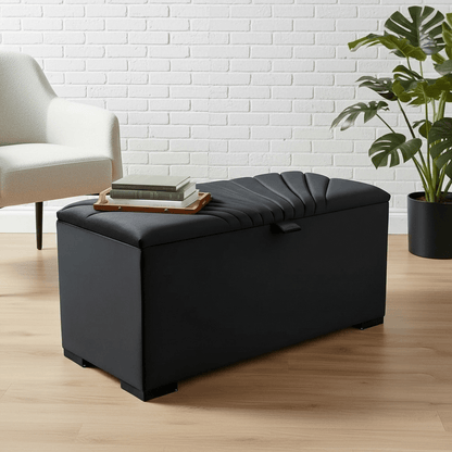 ISTOOLS Deep Storage Ottoman Bench Seat – Off - White Upholstered Bedroom Storage Box - ISTOOLS