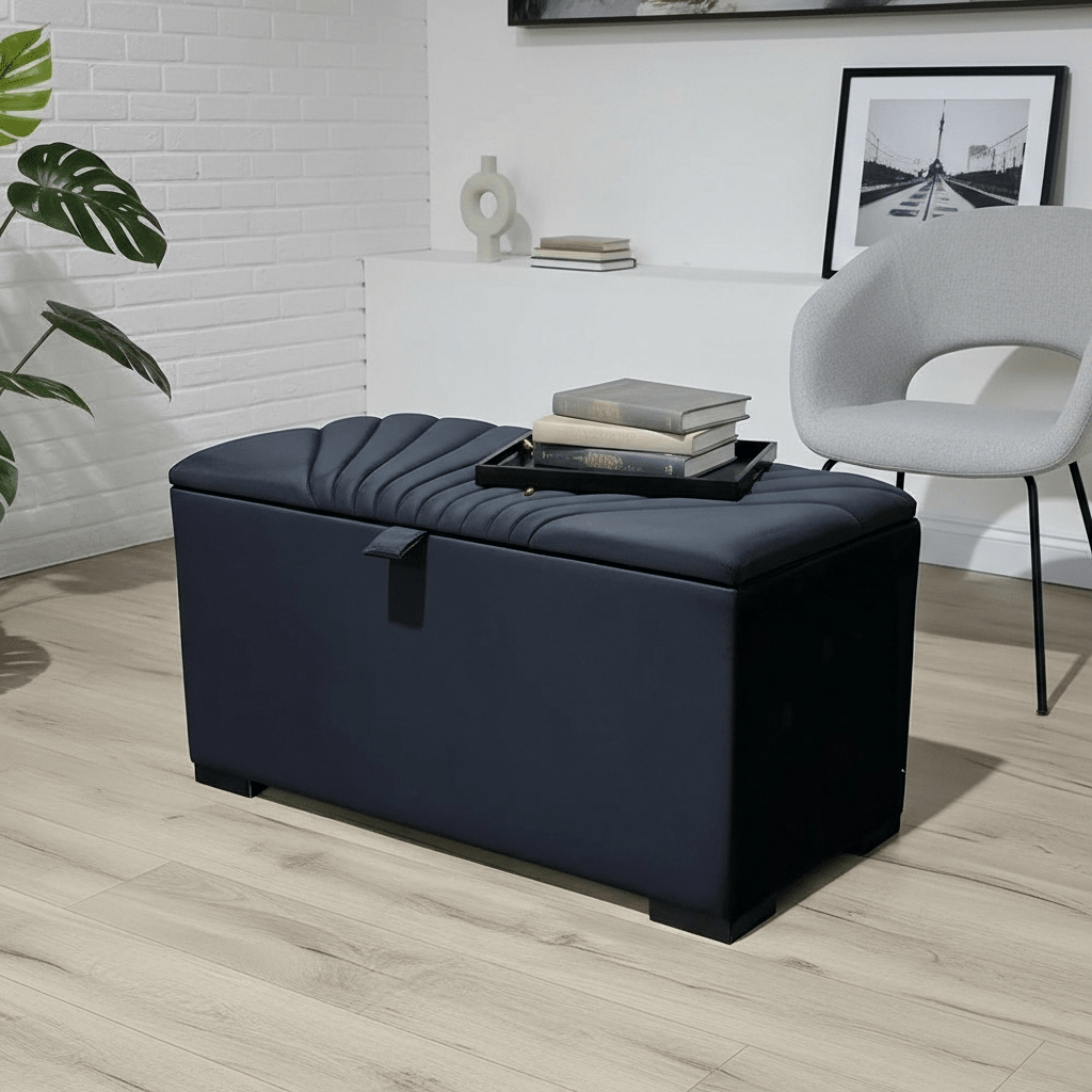 ISTOOLS Deep Storage Ottoman Bench Seat – Off - White Upholstered Bedroom Storage Box - ISTOOLS