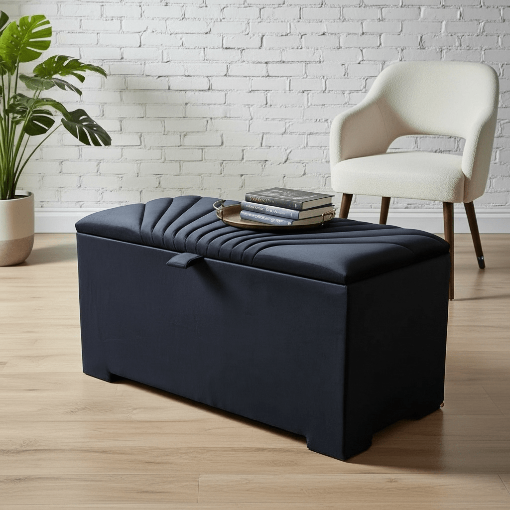 ISTOOLS Deep Storage Ottoman Bench Seat – Off - White Upholstered Bedroom Storage Box - ISTOOLS