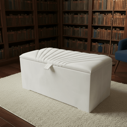 ISTOOLS Deep Storage Ottoman Bench Seat – Off - White Upholstered Bedroom Storage Box - ISTOOLS