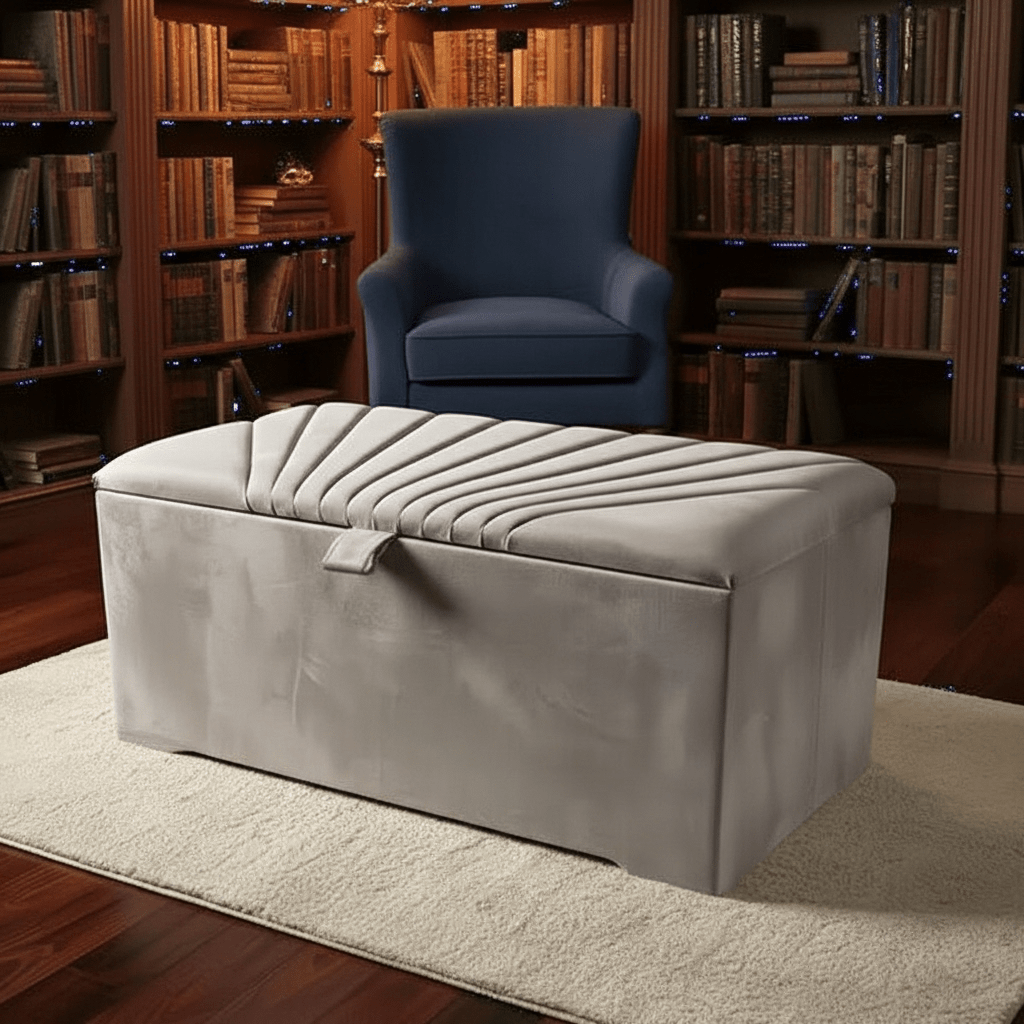 ISTOOLS Deep Storage Ottoman Bench Seat – Off - White Upholstered Bedroom Storage Box - ISTOOLS