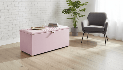 ISTOOLS Deep Storage Ottoman Bench Seat – Pink Upholstered Bedroom Storage Box - ISTOOLS
