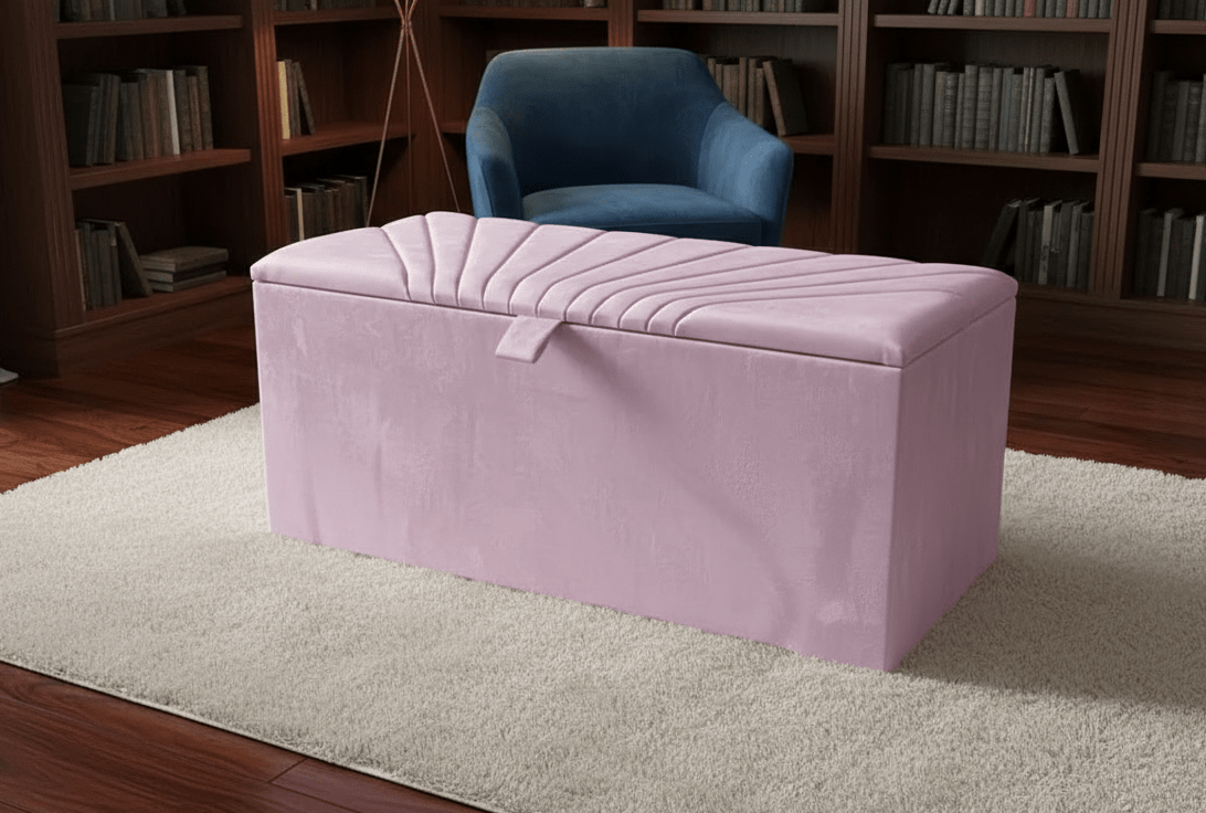 ISTOOLS Deep Storage Ottoman Bench Seat – Pink Upholstered Bedroom Storage Box - ISTOOLS