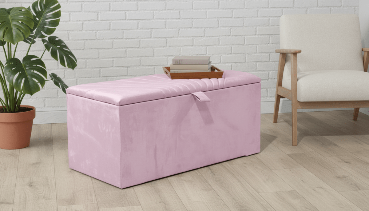 ISTOOLS Deep Storage Ottoman Bench Seat – Pink Upholstered Bedroom Storage Box - ISTOOLS