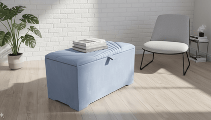 ISTOOLS Deep Storage Ottoman Bench Seat – Silver - Blue Upholstered Bedroom Storage Box - ISTOOLS