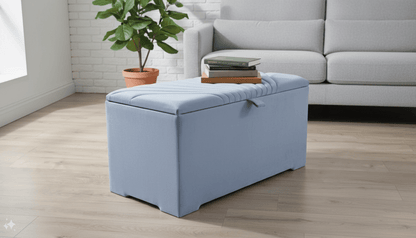 ISTOOLS Deep Storage Ottoman Bench Seat – Silver - Blue Upholstered Bedroom Storage Box - ISTOOLS