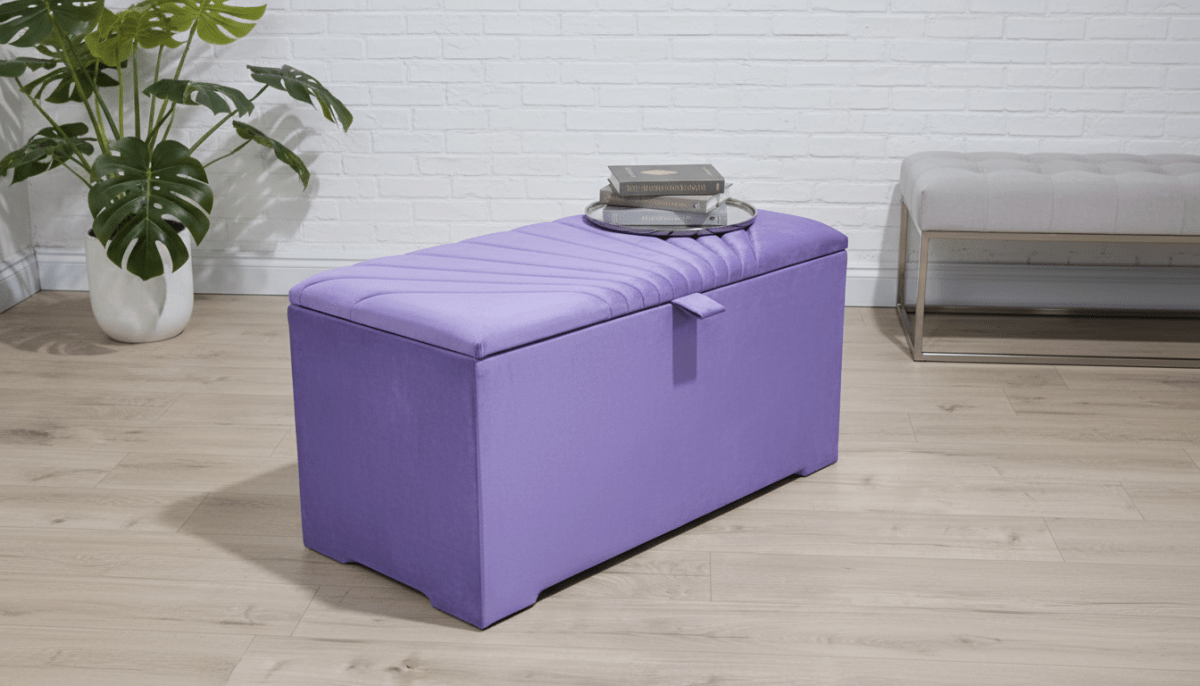 ISTOOLS Deep Storage Ottoman Bench Seat – Upholstered Bedroom Storage Box in Elegant Purple - ISTOOLS