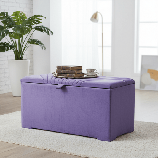 ISTOOLS Deep Storage Ottoman Bench Seat – Upholstered Bedroom Storage Box in Elegant Purple - ISTOOLS