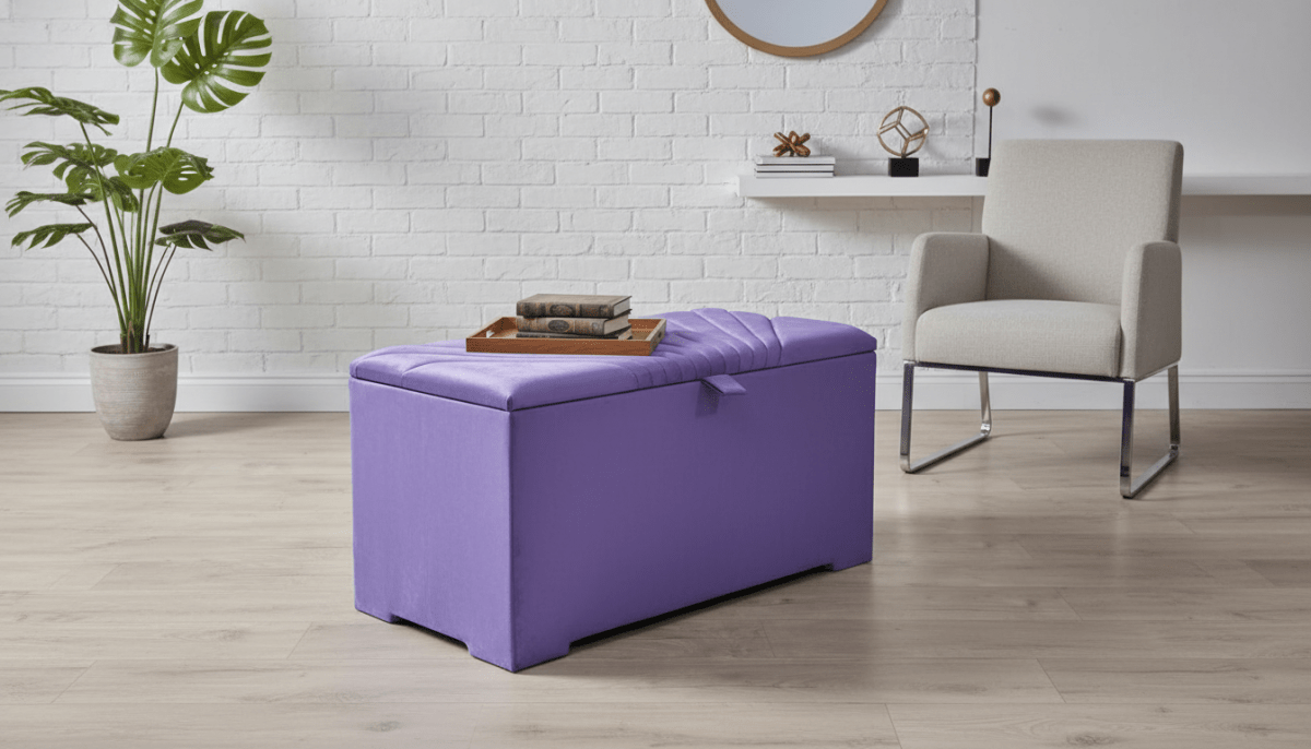 ISTOOLS Deep Storage Ottoman Bench Seat – Upholstered Bedroom Storage Box in Elegant Purple - ISTOOLS