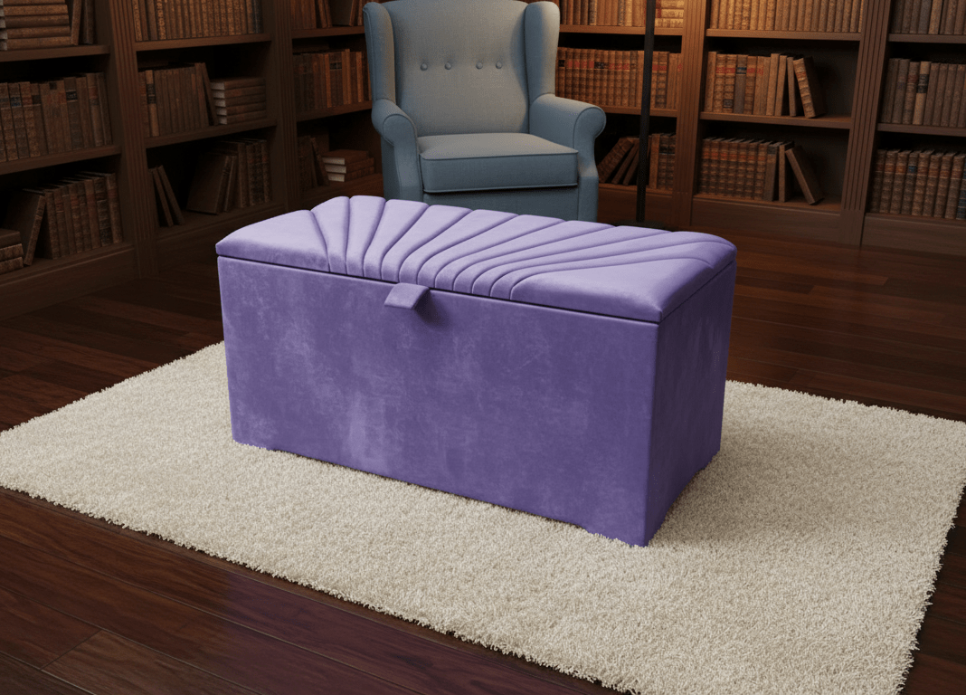 ISTOOLS Deep Storage Ottoman Bench Seat – Upholstered Bedroom Storage Box in Elegant Purple - ISTOOLS