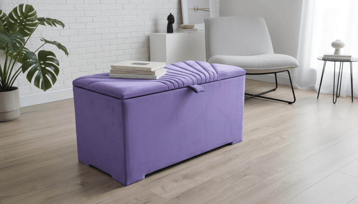 ISTOOLS Deep Storage Ottoman Bench Seat – Upholstered Bedroom Storage Box in Elegant Purple - ISTOOLS