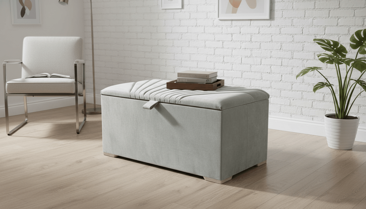 ISTOOLS Deep Storage Ottoman Bench Seat – Upholstered Bedroom Storage Box (Sage Green) - ISTOOLS