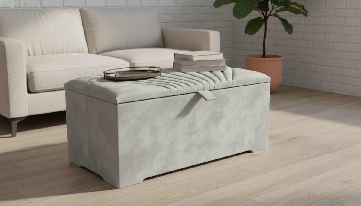 ISTOOLS Deep Storage Ottoman Bench Seat – Upholstered Bedroom Storage Box (Sage Green) - ISTOOLS