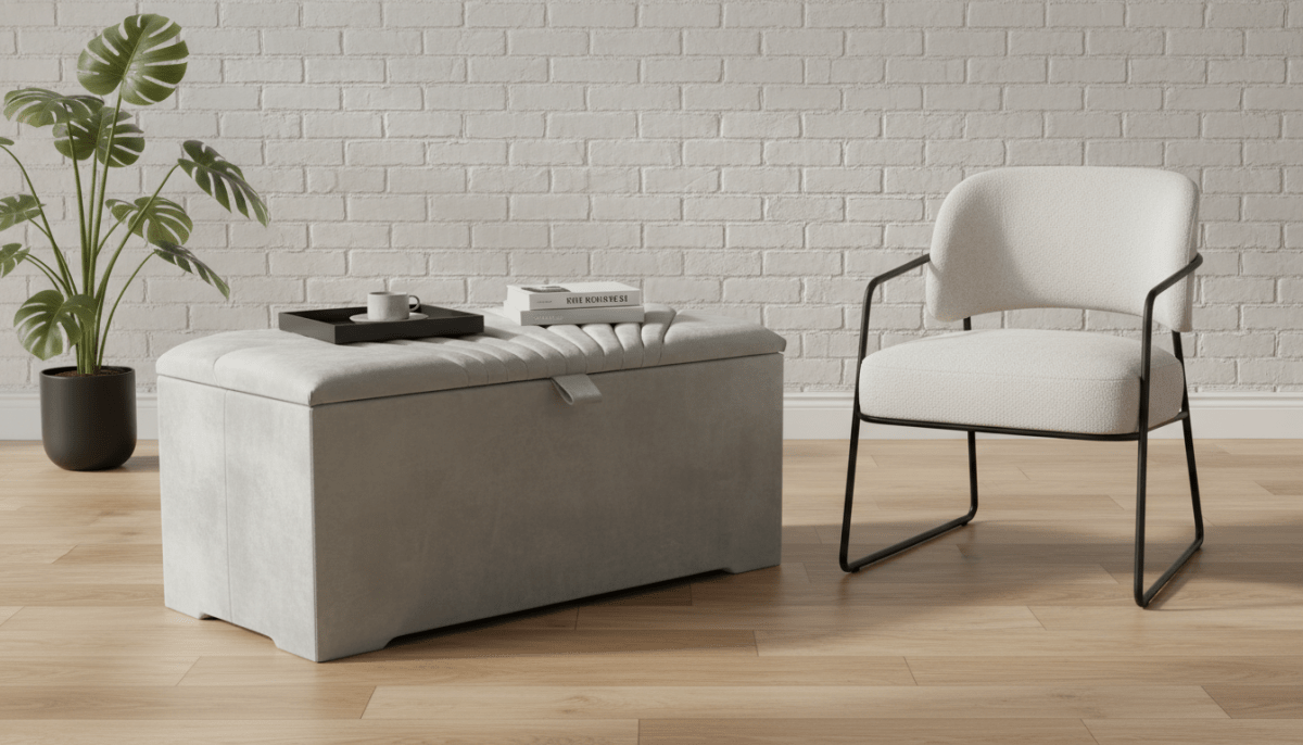 ISTOOLS Deep Storage Ottoman Bench Seat – Upholstered Bedroom Storage Box (Sage Green) - ISTOOLS