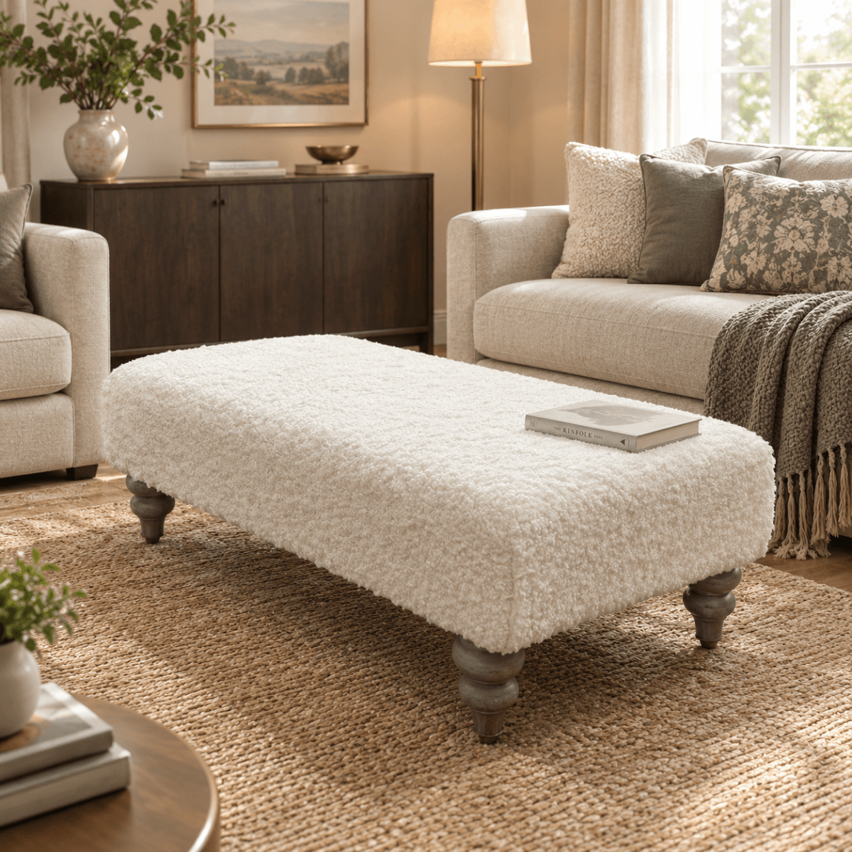 ISTOOLS Luxury Footstool – Soft Cozy Fur Bench for Living Room Comfort - ISTOOLS