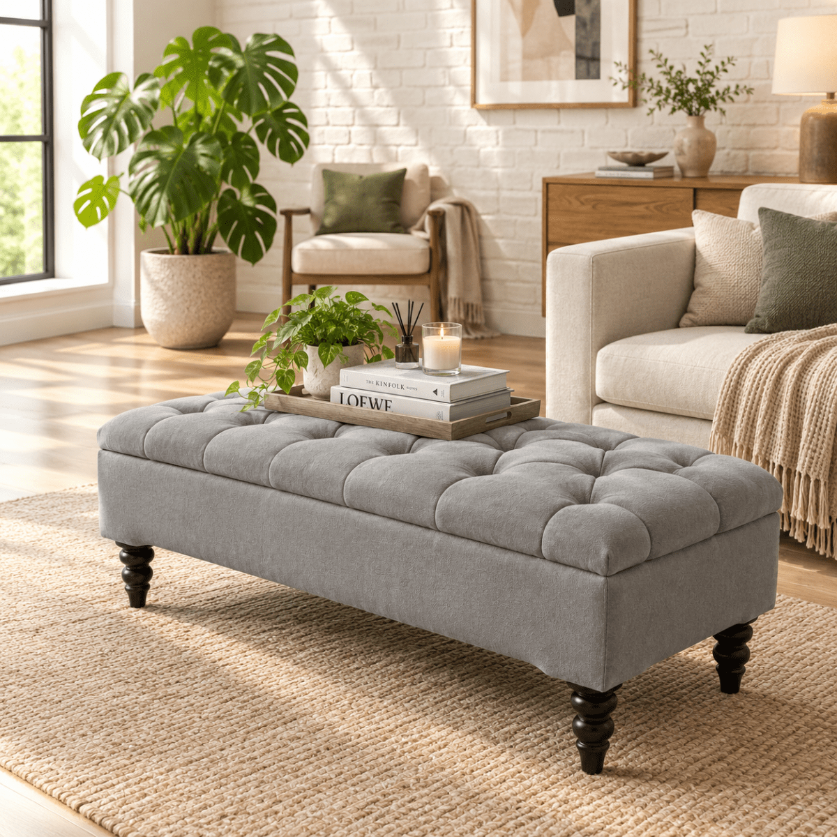 ISTOOLS Storage Ottoman Coffee Table Bench – Rectangular Velvet Hidden Storage Footstool - ISTOOLS