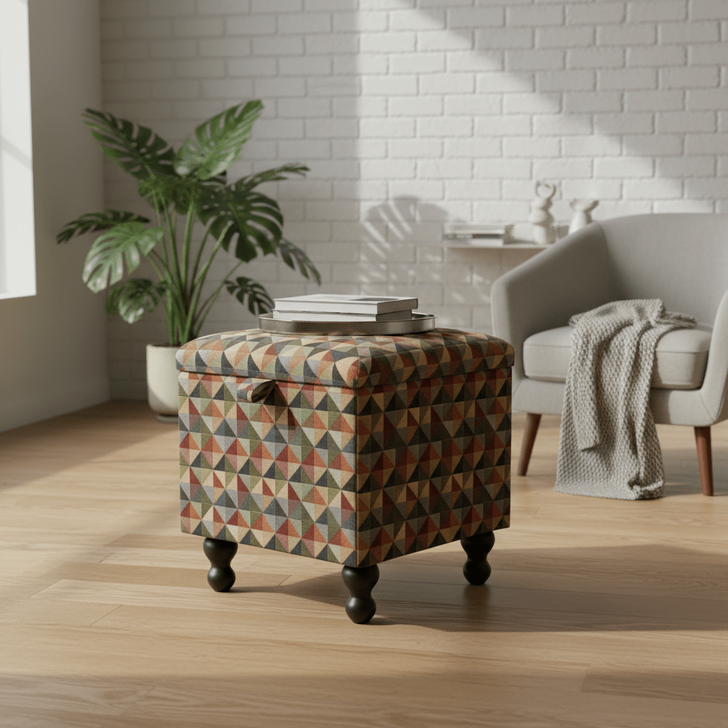 JF Geo Big Fabric Small Storage Ottoman – Multi - Purpose Coffee Table & Footstool - ISTOOLS