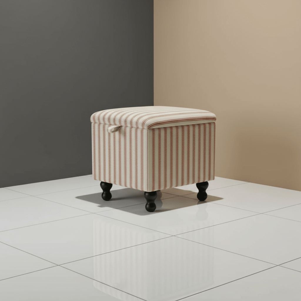 JF Linen Ticking Fabric Red Small Storage Ottoman – Multi - Purpose Coffee Table & Footstool - ISTOOLS