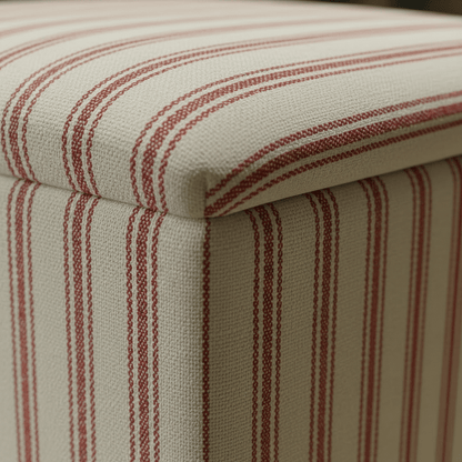 JF Linen Ticking Fabric Red Small Storage Ottoman – Multi - Purpose Coffee Table & Footstool - ISTOOLS