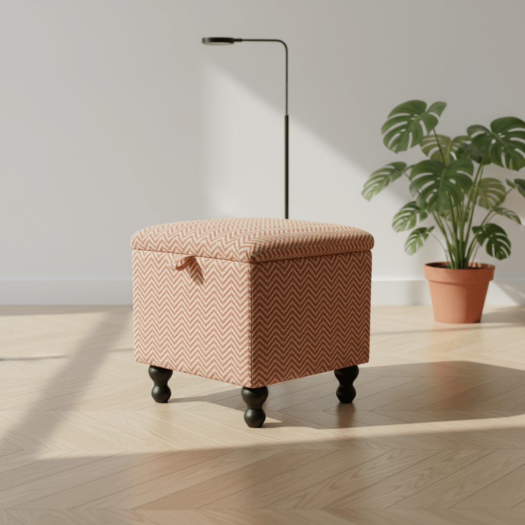 Kingham Herringbone Fabric Terracotta Small Storage Ottoman – Multi - Purpose Coffee Table &amp; Footstool - ISTOOLS