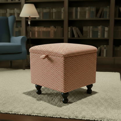 Kingham Herringbone Fabric Terracotta Small Storage Ottoman – Multi - Purpose Coffee Table &amp; Footstool - ISTOOLS