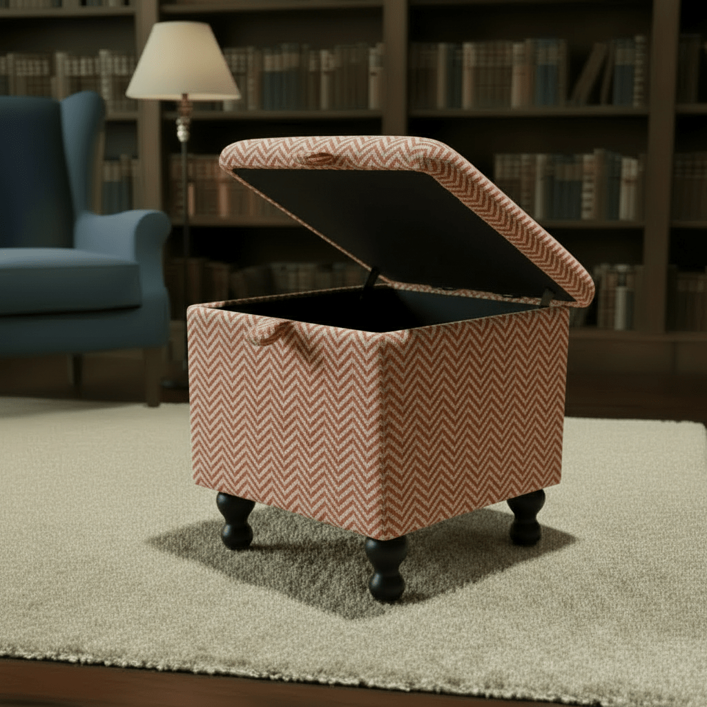 Kingham Herringbone Fabric Terracotta Small Storage Ottoman – Multi - Purpose Coffee Table &amp; Footstool - ISTOOLS