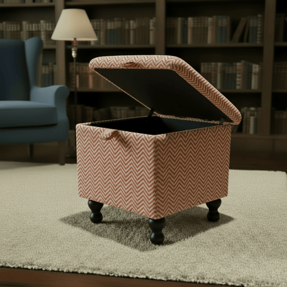Kingham Herringbone Fabric Terracotta Small Storage Ottoman – Multi - Purpose Coffee Table &amp; Footstool - ISTOOLS